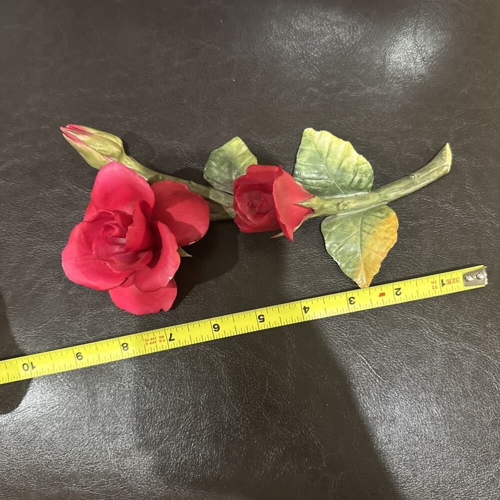 Dea Capodimonte Italy Porcelain Red Rose Flower Figurine